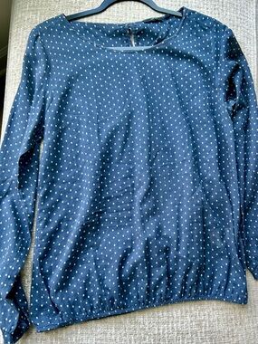 Polka Dot Navy Blue Long-Sleeve Blouse